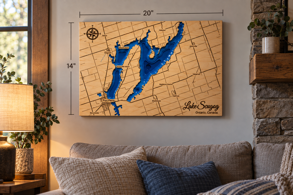 Lake Scugog 8 Layer Wood Map