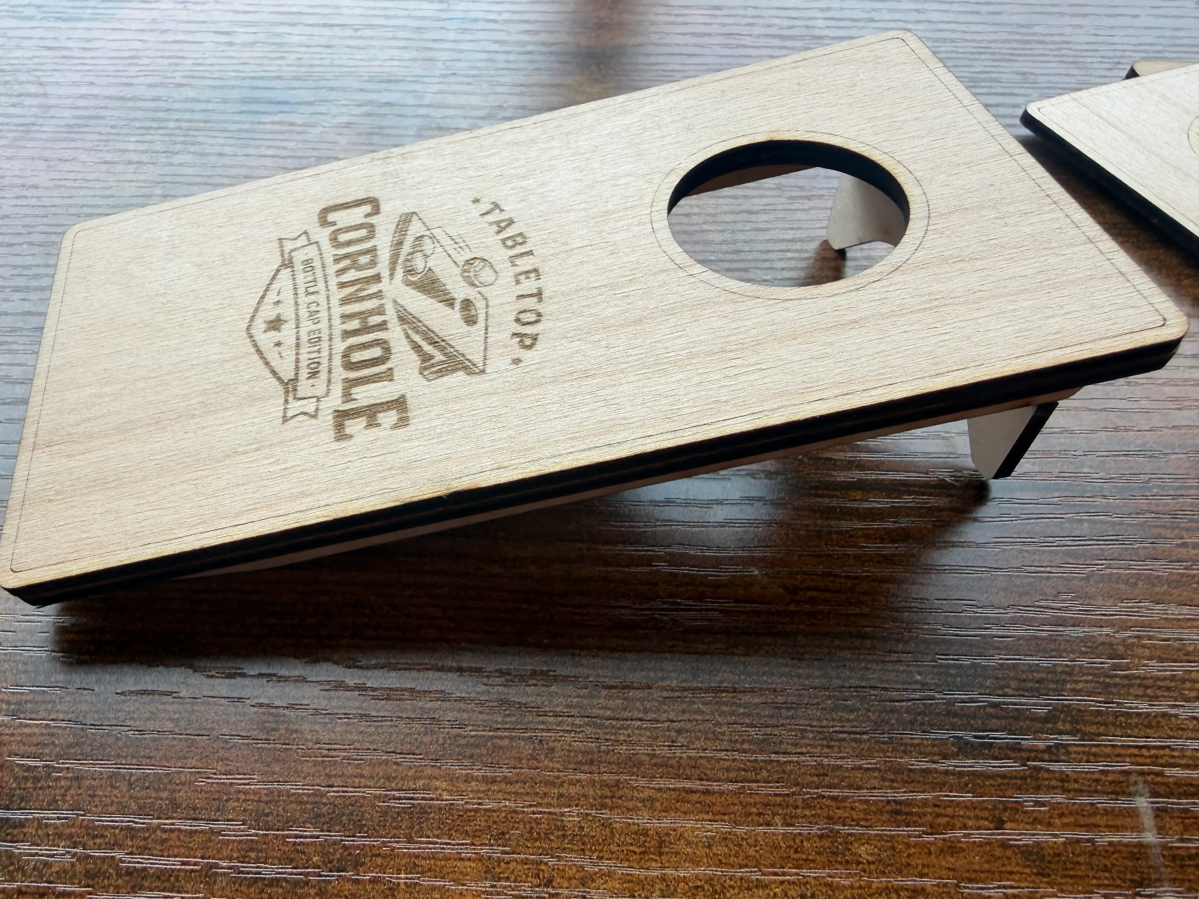 Tabletop Cornhole Game - Laser-Cut Wood with Bottle Cap Edition Design