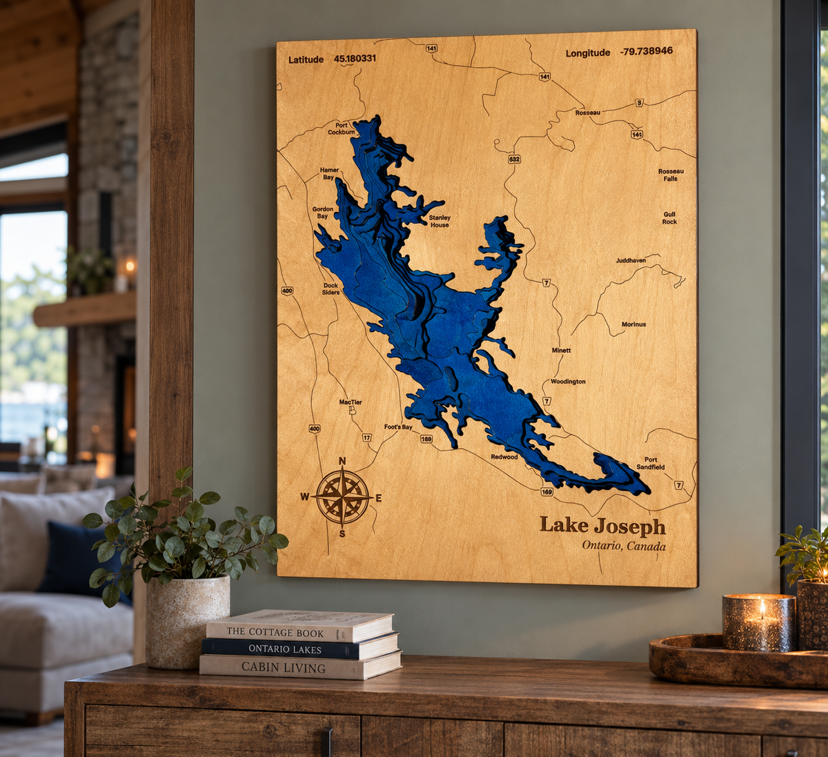 Lake Joseph Ontario 3D Layered Wood Map