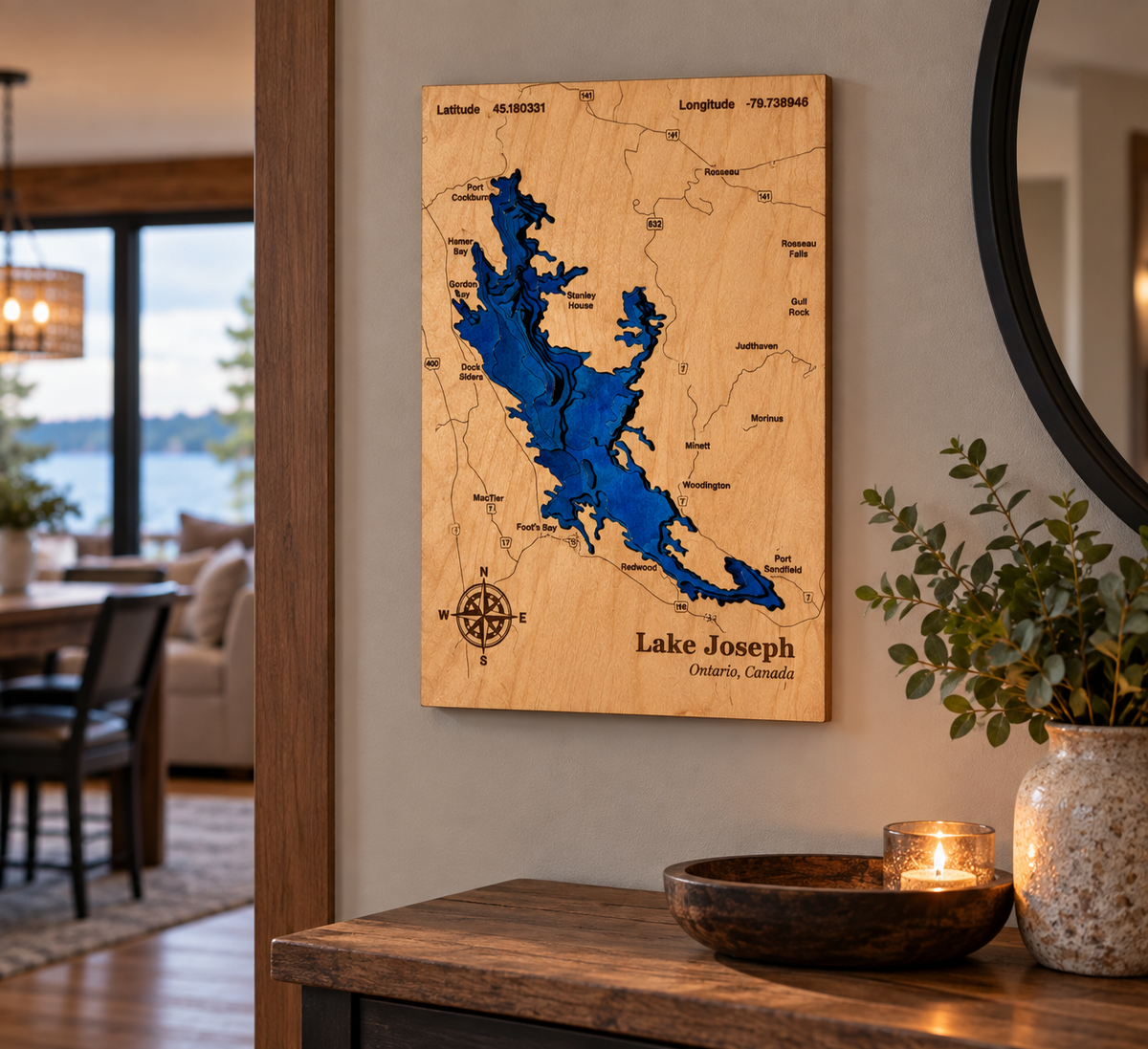 Lake Joseph Ontario 3D Layered Wood Map