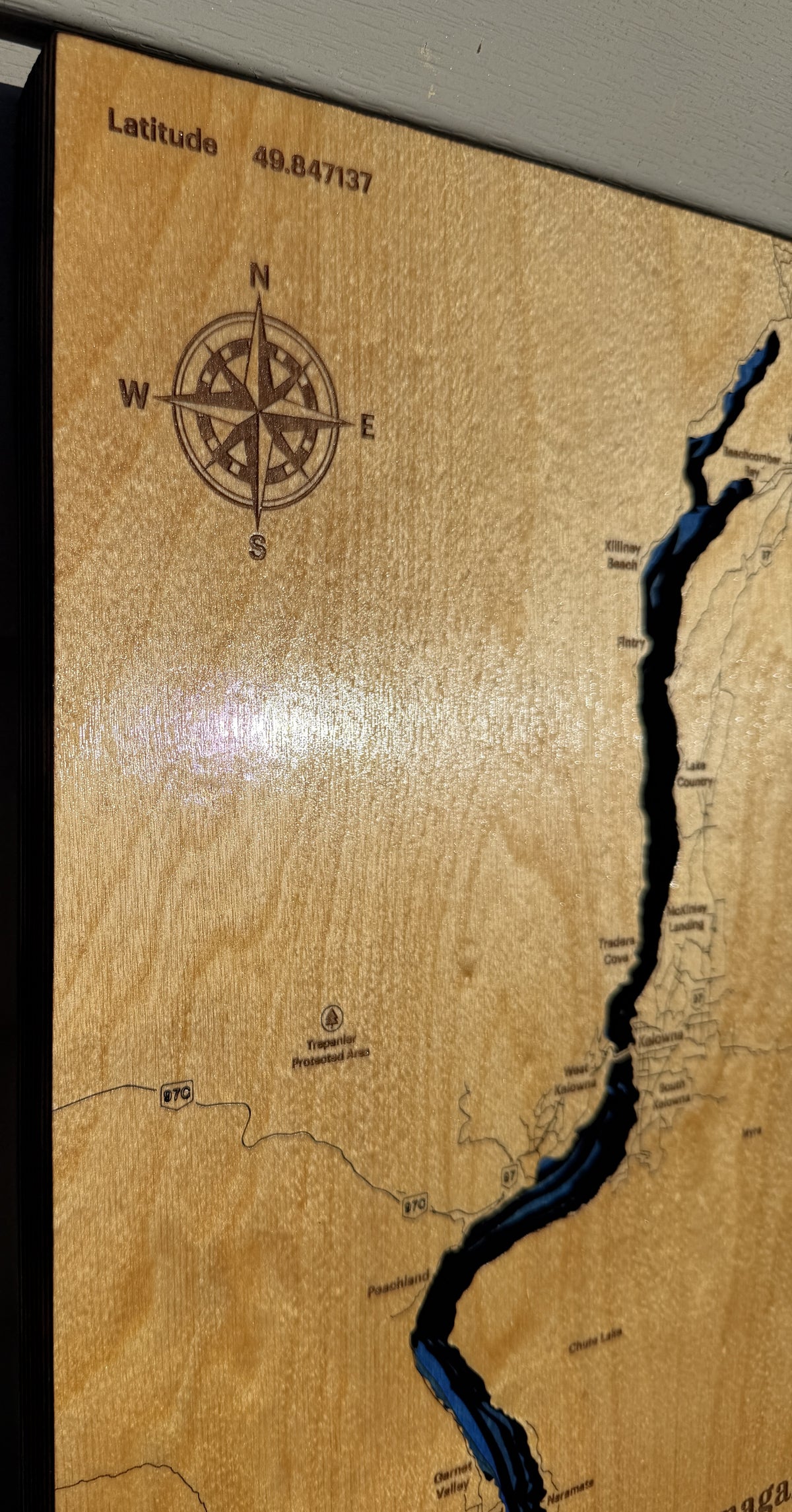 Okanagan Lake 8-Layer Wood Map – British Columbia