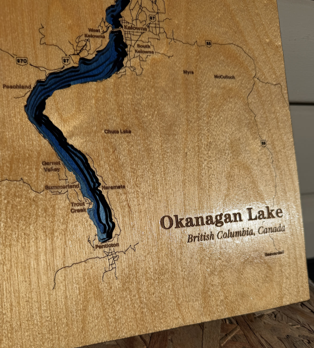 Okanagan Lake 8-Layer Wood Map – British Columbia