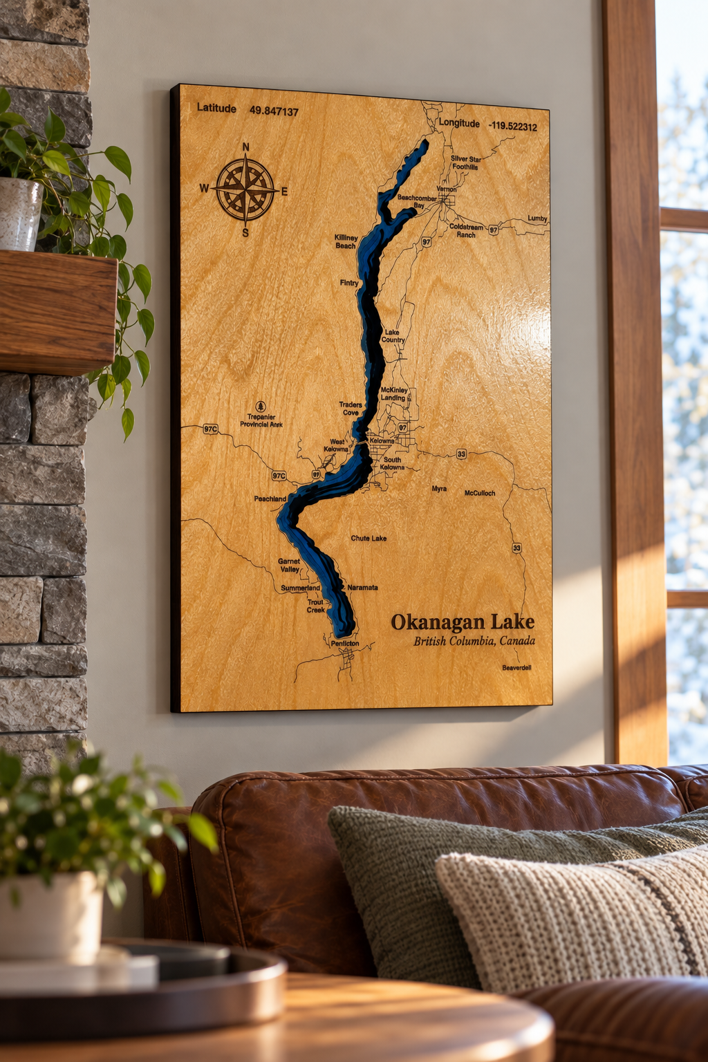 Okanagan Lake 8-Layer Wood Map – British Columbia