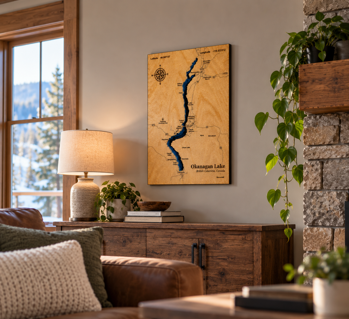 Okanagan Lake 8-Layer Wood Map – British Columbia
