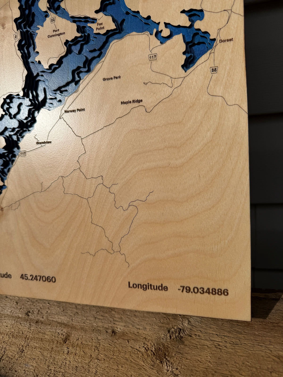 Lake of Bays 8-Layer Wood Map – Muskoka, Ontario