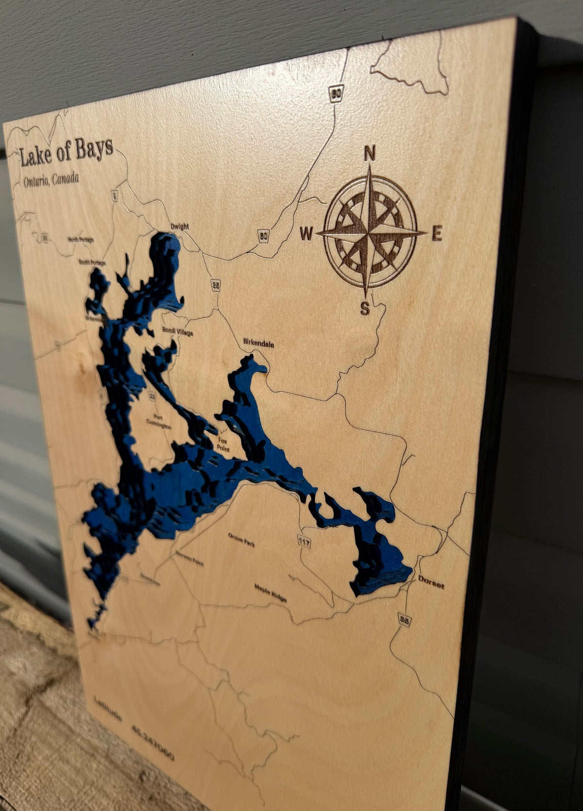 Lake of Bays 8-Layer Wood Map – Muskoka, Ontario