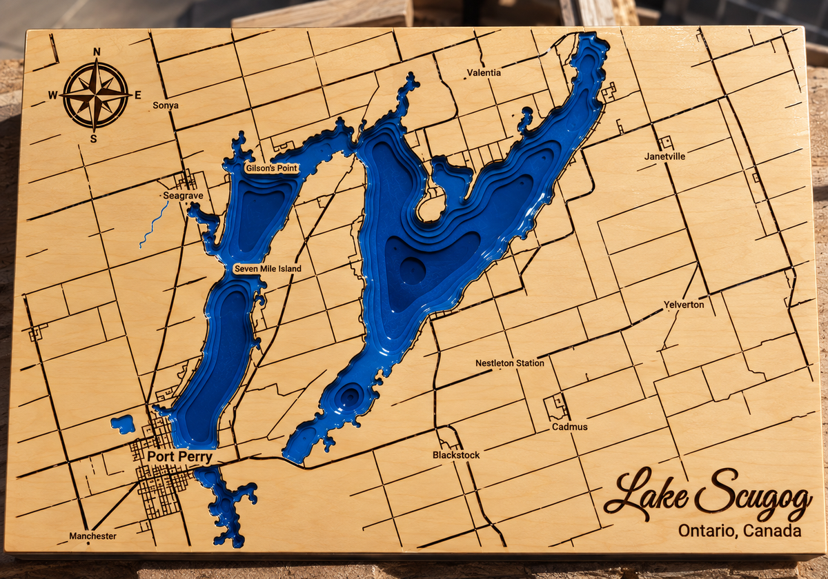 Lake Scugog 8 Layer Wood Map