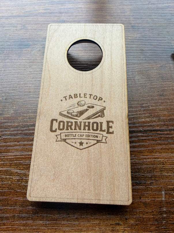 Tabletop Cornhole Bottle Cap Edition laser-cut wood game board
