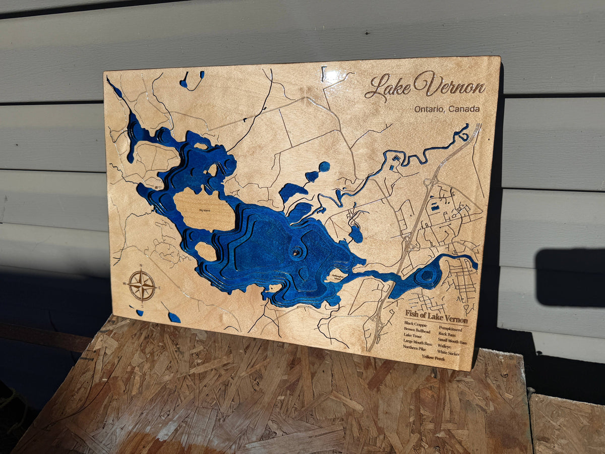 Lake Scugog 8 Layer Wood Map