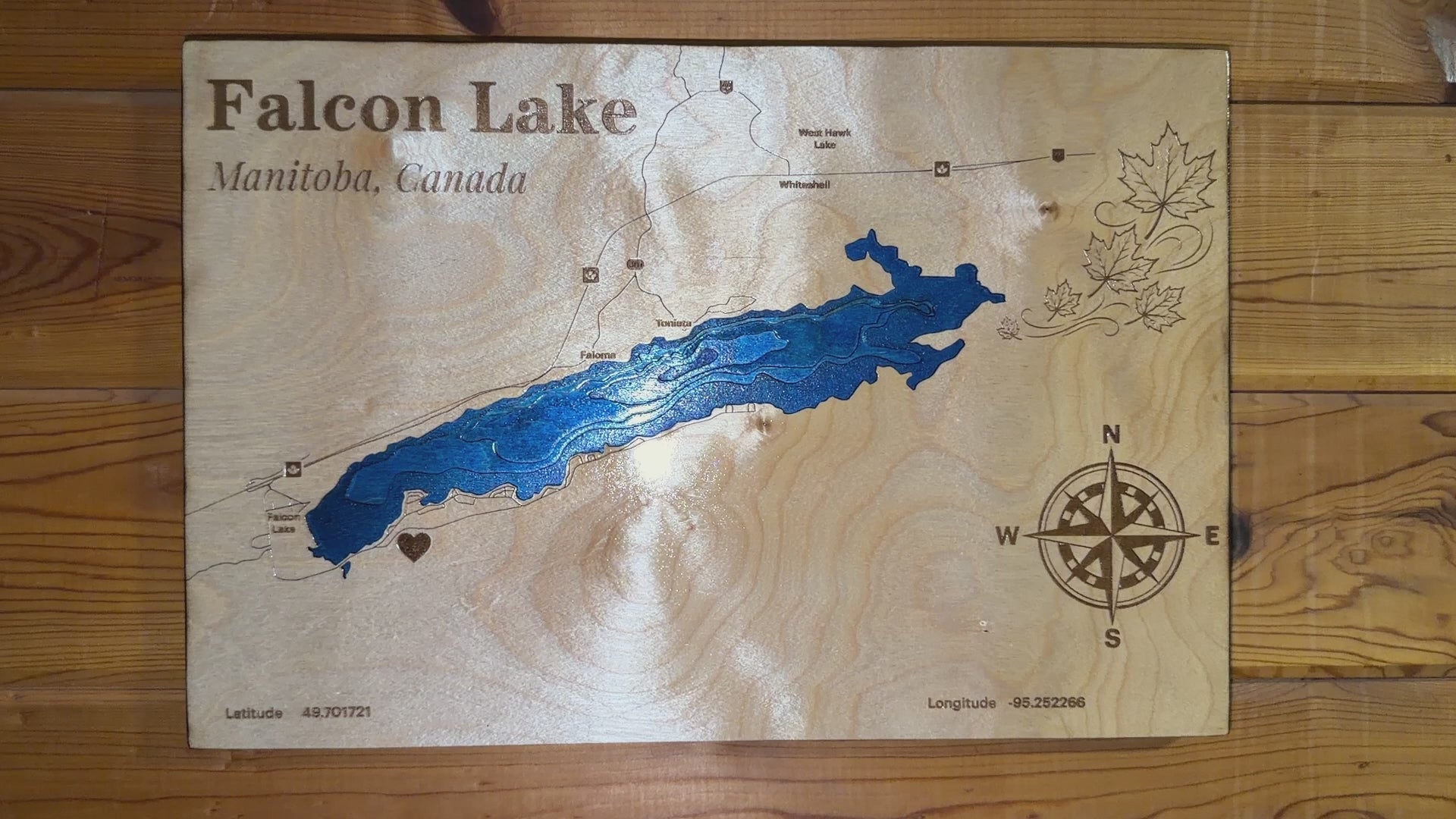 Falcon Lake Layered Wood Map