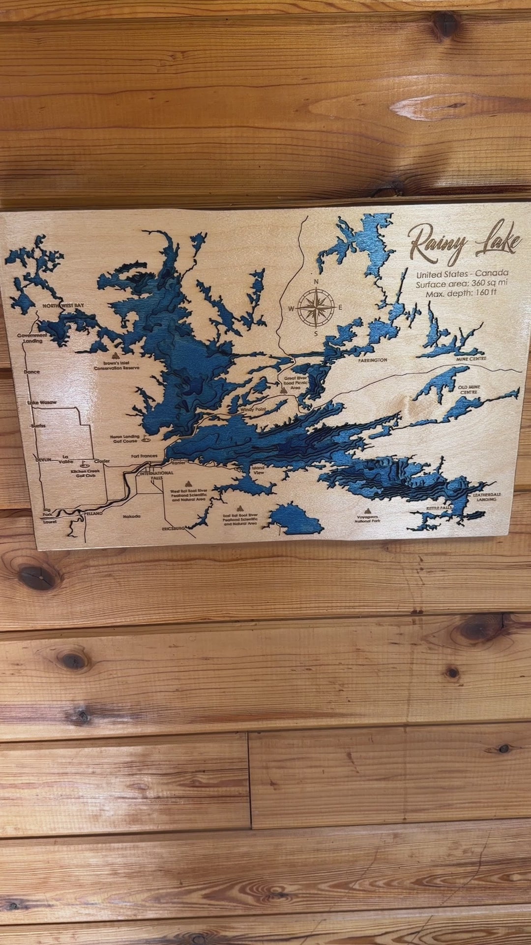 Wood Rainy Lake Layered Map Wall hanging