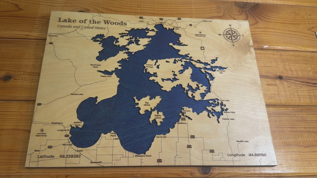 Lake of the Woods Wood Map | Layered Baltic Birch Lake Art | Ontario & Minnesota Wall Decor |