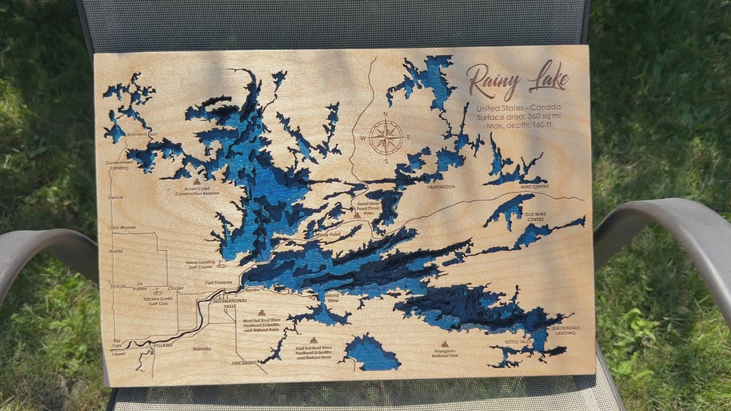 Rainy Lake Layered Wood Map