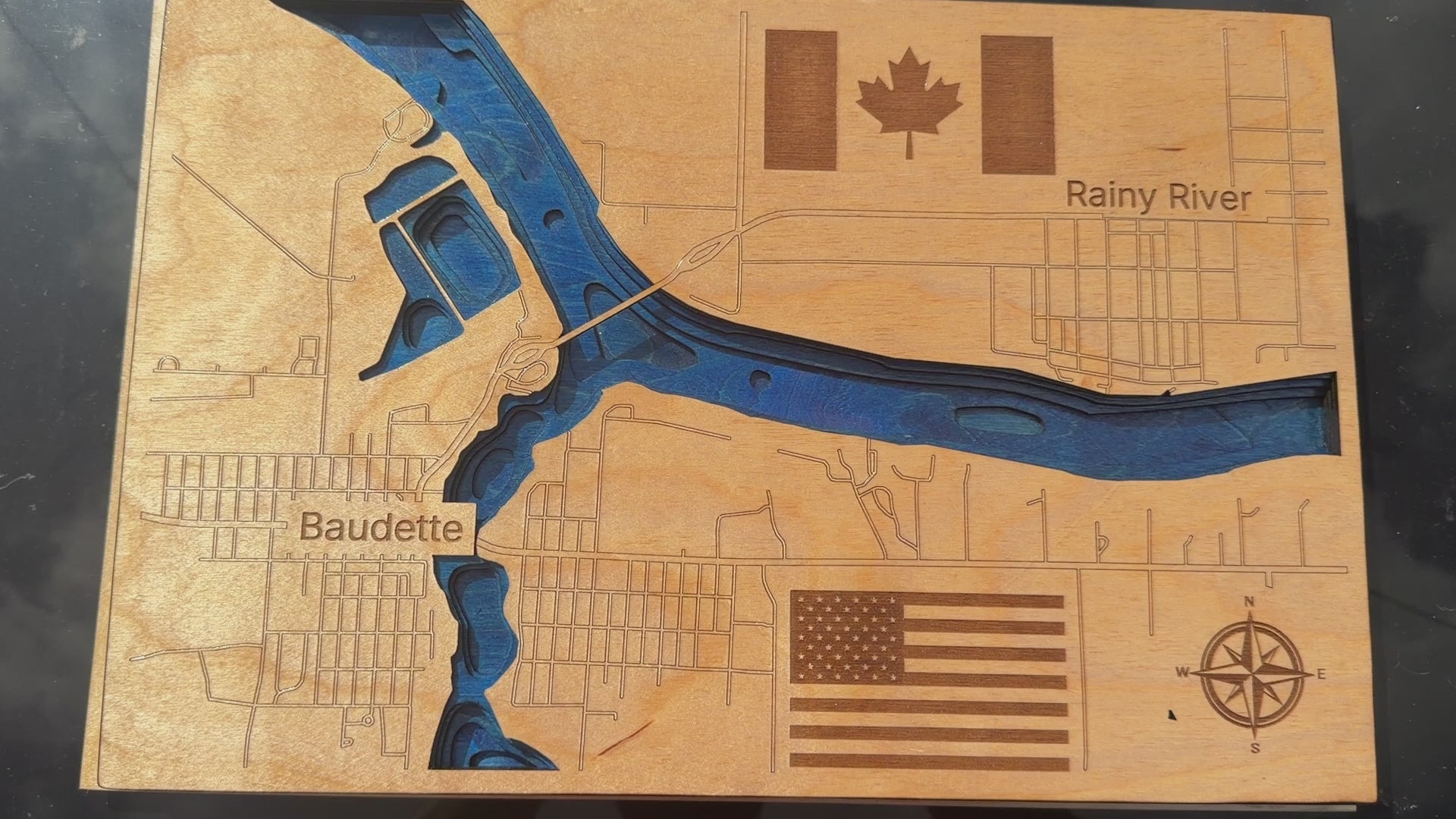 Video showing detail in rainy river baudette wood layered map